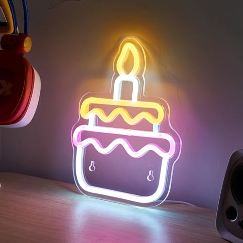 Image of Cusgazy LED Neon Cake Cute Neon Sign, USB Powered Neon Signs Night Light, 3D Wall Art & Game room Bedroom Living Room party Decor lamp for Children Kids Girls Boys, 8.86x6.5x0.39 inch