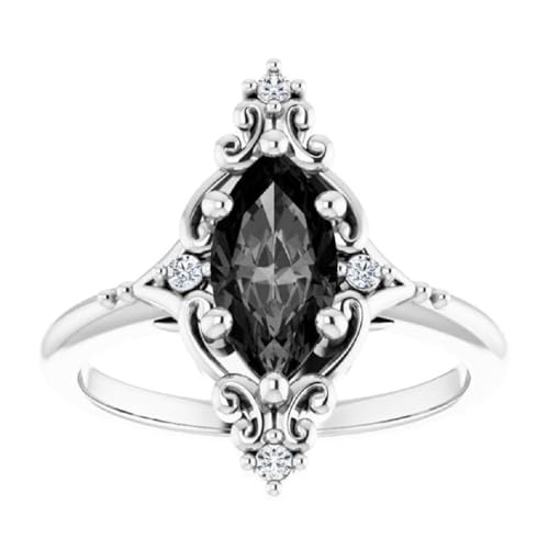 2.00 CT Vintage Marquise Shape Black Onyx Engagement Rings for Women,Solitaire Art Deco Onyx Promise Ring For Her, Black VVS1 Wedding Ring