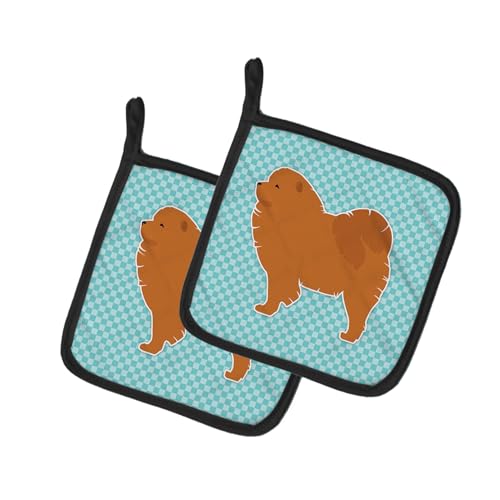 Caroline's Treasures BB3751PTHD Chow Chow Checkerboard Blue Pair of Pot Holders Kitchen Heat Resistant Pot Holders Sets Oven Hot Pads for Cooking Baking BBQ, 7 1/2 x 7 1/2