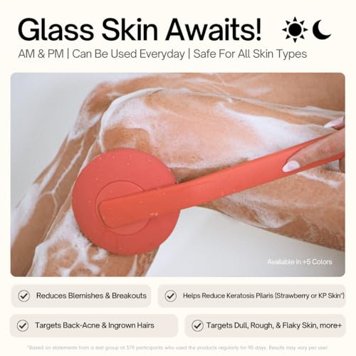 Aura Body Clean Pro⁺ - Silicone Electric Body Scrubber for Acne, Ingrown Hair & KP - IPX7 Waterproof, Rechargeable Exfoliating Shower Brush with Handle. Freeform Grip, & 7000+ Sonic Vibration - Rose