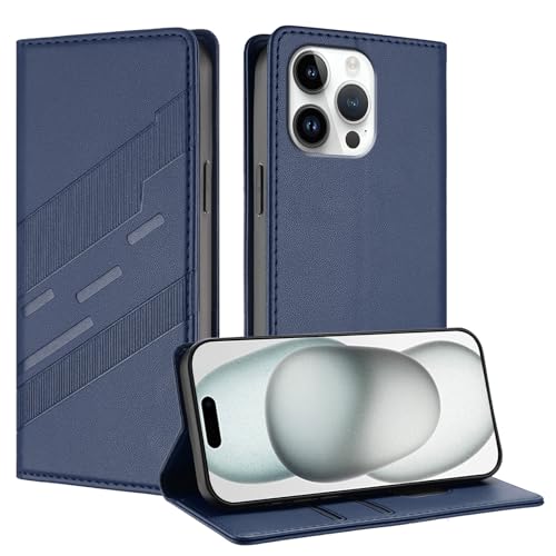 Étui cuir pour iPhone 15 Plus bleu idéal pour voyager léger en ville