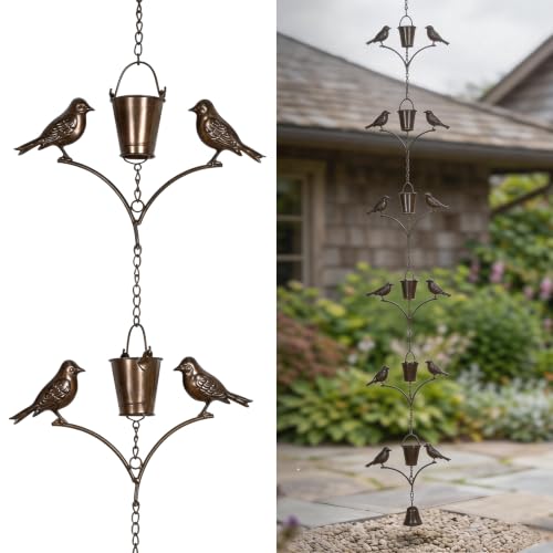 6.3FT Rain Chain with 6 Cups, Metal Rain Chains for Gutters Eaves Drainage
