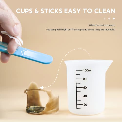 Silicone Measuring Cups For Epoxy Resin,Janchun Resin Supplies With 250&100Ml Silicone Cups,Silicone Hard Stir Sticks,Epoxy Mixer,Color Cups,Mixing Tools For Resin,Molds,Jewelry Making, Easy To Clean #TOP1