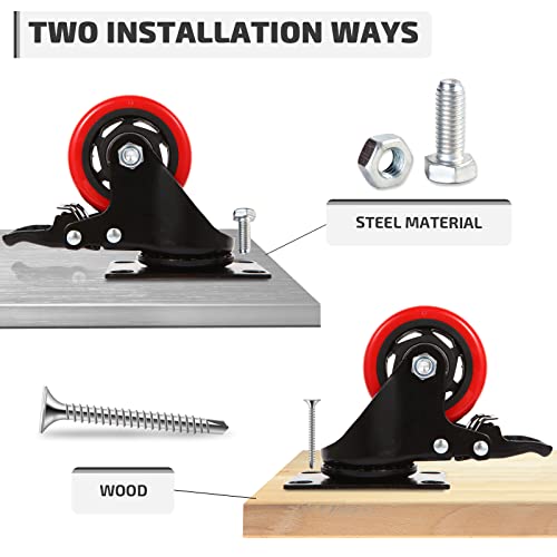 Nefish Casters Wheels Set Of 4, 3 Inch Heavy Duty Caster With Brake 1200 Lbs, Safety Dual Locking Plate Castors, Top Plate Swivel Wheels, No Noise Polyurethane Wheels For Furniture, Dollies, Trolleys #TOP4