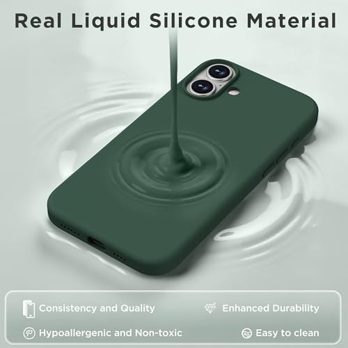 Image of Magnetic for iPhone 16 Case, Compatible with MagSafe, Liquid Silicone Phone Cover with Screen Protector & Camera Protector, Soft Anti-Scratch Microfiber Lining Inside 6.1 inch, Alpine Green