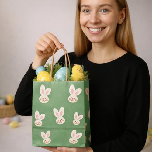 Geschenktüten Ostern 5er Set - 3 Designs, stabile Papiertüten für kleine & mittelgroße Ostergeschenke – wiederverwendbare Geschenkverpackung aus Kraftpapier, mit Henkel, braun, für Familie & Freunde