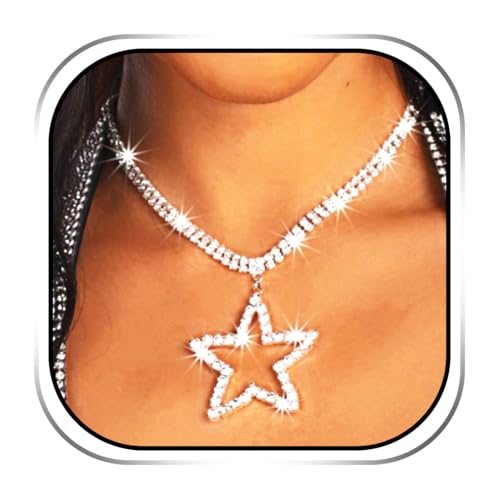 EARENT Star Necklace Sparkly Silver Rhinestone Necklaces for Women