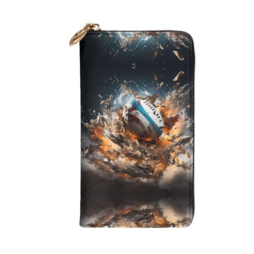 Leather Wallet 7.48 x 4.13 in - Stylish and Durable Wallet for Women with Multiple Compartments and Zipper Design Rugby on Fire Prints2