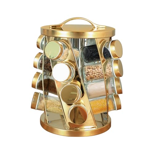 Image of TINMIX Portable Stainless Steel Spice Rack with 16 Spice Jars Included Revolving Spice Organizer for Kitchen Tower Storage Rack for Spices and Seasoning Gold