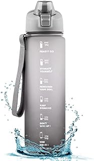 YMNL Sports Water Bottle 1L,Motivational Water Bottle with Time Markings,Reusable BPA-free Tritan Non-Toxic Plastic Leakproof Drinks Bottle for Fitness Cycling School,Grey