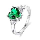 Bonlavie 925 Sterling Silver Ring for Women, 2.25ct Green Emerald ring, Rhodium Plated Heart Bridal Engagement Wedding Promise rings, Size N