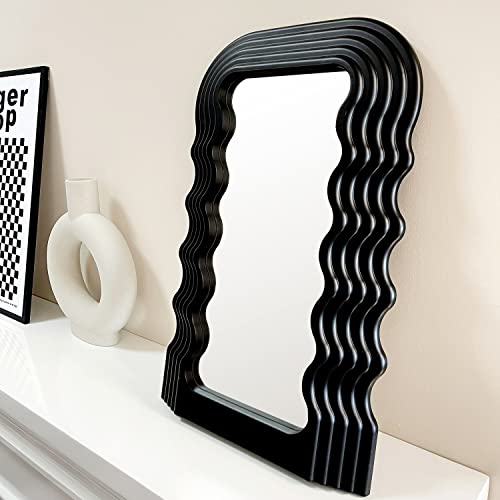 Simmer Stone Aesthetic Wave Pattern Irregular Frame Mirror, Decorative Desk Wall Mirror For Living Room Bedroom Hallway Home Decor (Black) #TOP1