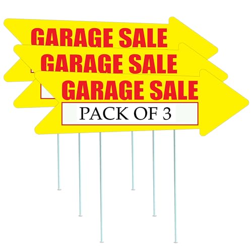 Yellow Garage Sale Arrows Yard Sign Double Sided With Stakes Large 16 Inch By 5 Inch Arrow Bright Yellow Signs (3)