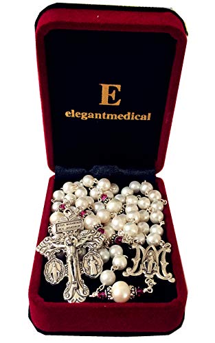 elegantmedical handmade pearls real pearl necklace lasso + sterling silver bead cap wedding rosary cross4