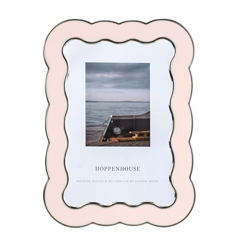 Image of Essovee 4X6 Picture Frame with HD-Tempered Glass,Pink Wave Photo Frame with Velvet Back,Simple Picture Frame for Tabletop and Wall Mount Display(Pink)
