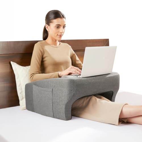 Image of amazon basics Gaming Lap Pillow | Lap Desk with Armrest Design | Side Pocket | Washable Velvet Cover | for Bed, Sofa & Floor | Grey