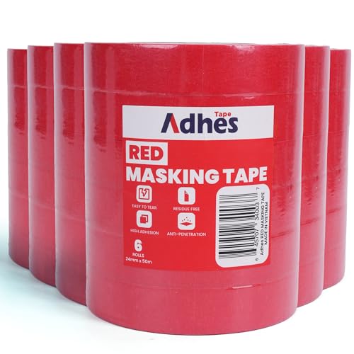 Image of Adhes No Residue Red Masking Tape, 36 Rolls x 1 Inch x 55 Yards, Clean Removal Painter's Tape for Painting, Labeling, Marking, Easy Tear, UV-Resistant