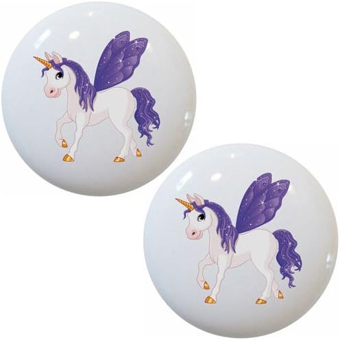 Set of 2 Purple Unicorn Ceramic Cabinet Drawer Knobs