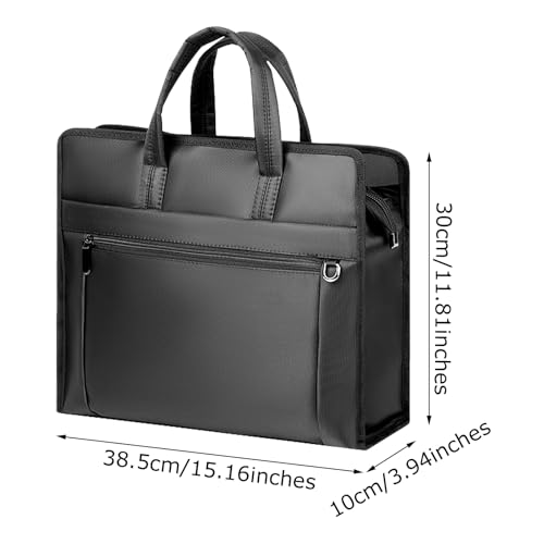 Black Oxford Handle Document Bag with Zipper Briefcase for Men File Tote Bag for Carrying Paper Files (Horizontal)2