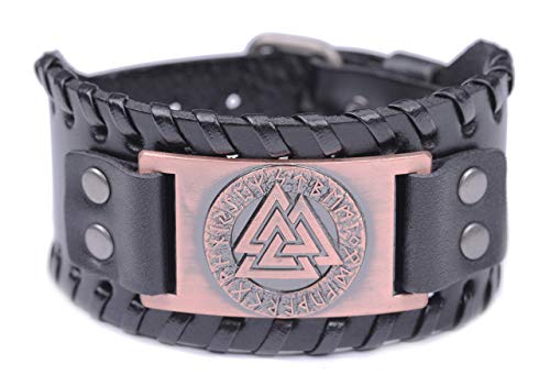 Bracelet bracelet nouveauté cuir noir style Wicca et charms runes anciennes