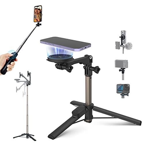 Magnetic Selfie Stick Tripod with Remote, Magnetic Stand for iPhone 16 15 14 13 12 Pro Max Mini, Phone Tripod for Magsafe & Android & Compact Camera & GoPro