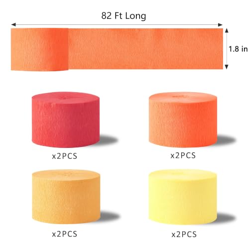 Image of Orange Streamers Party Decorations, 8 Rolls 656ft Red Orange Yellow Crepe Paper Streamers for Thanksgiving Birthday Anniversary Firefighter Fall Decorations Supplies
