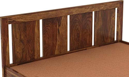 Image of Wooden Queen Size Bed Without Storage | Wooden Double Bed Cot Bed for Bedroom Furniture | Palang Double Bed for Hotels | Solid Sheesham Wood, Brown, Mattress Size: 78 X 60 in