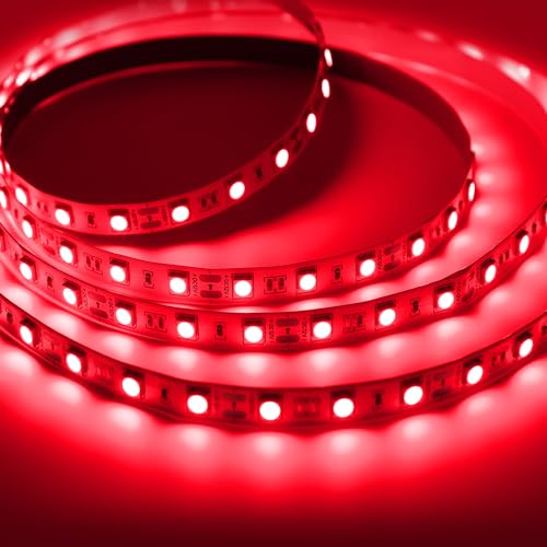 Red LED Strip Light, 16.4ft/5M 300 LEDs SMD5050 Valentines LED Tape Lights, 12V Flexible Cuttable Lights for Bedroom TV Backlight Gaming Room Monitor Kitchen Wall Shop Stair Bar Decor(No Power Plug)