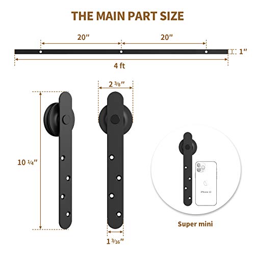 HomLux 4FT Mini Closet Barn Door Hardware Kit, Small Sliding Barn Door Hardware for Double Cabinet Doors, TV Stand & Closet, Fit 16" Wide Closet Door, Quiet and Smooth, I-Shape Hardware
