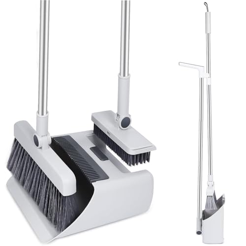 Broom with Dustpan Combo Set 3 in 1 Brooms for Sweeping Indoor and Outdoor Long Handle Broom and Dustpan Set Push Broom Heavy Duty for Home Cleaning Bathroom Kitchen