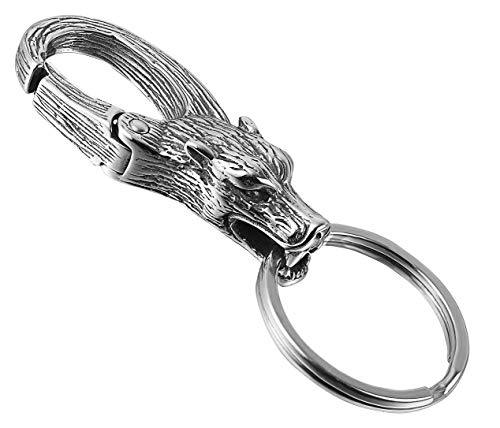 CHOMAY Key Chain Holders Stainless Steel Hip Hop Gothic 3D KeyChains with 3 Spilt Rings  Wolf