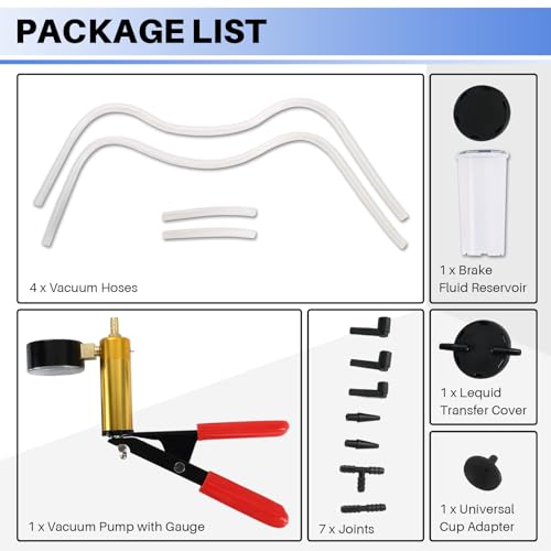 DASBET Hand Held Vacuum Pump Tester Set Vacuum Gauge and Brake Bleeder Kit for Automotive