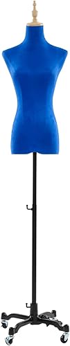 Miniatura 1 de Soporte de torso para maniquí femenino, 51-75 pulgadas de altura ajustable, forma de torso de maniquí con ruedas, tela de lino rodante, maniquí para