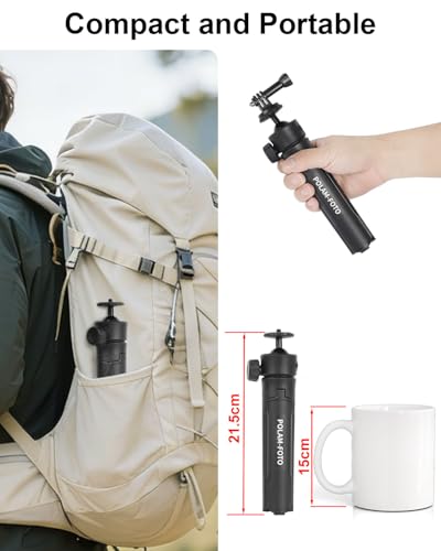 Image of POLAM-FOTO Selfie Stick Tripod Stand for Phone with 360 Ball Head | One-Click Pop-Up design, portable and foldable for selfies, travel, vlogging and stable multi-angle shooting.