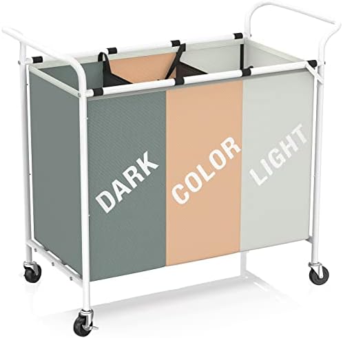 Laundry Sorter, Nerveol 44 Gallons Laundry Basket Laundry Hamper 3 Section with Heavy Duty Rolling Lockable Wheels and Removable Bags, 3 Bag Laundry Organizer Cart for Clothes Storage