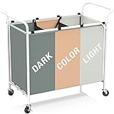 Laundry Sorter, Nerveol 44 Gallons Laundry Basket Laundry Hamper 3 Section with Heavy Duty Rolling L