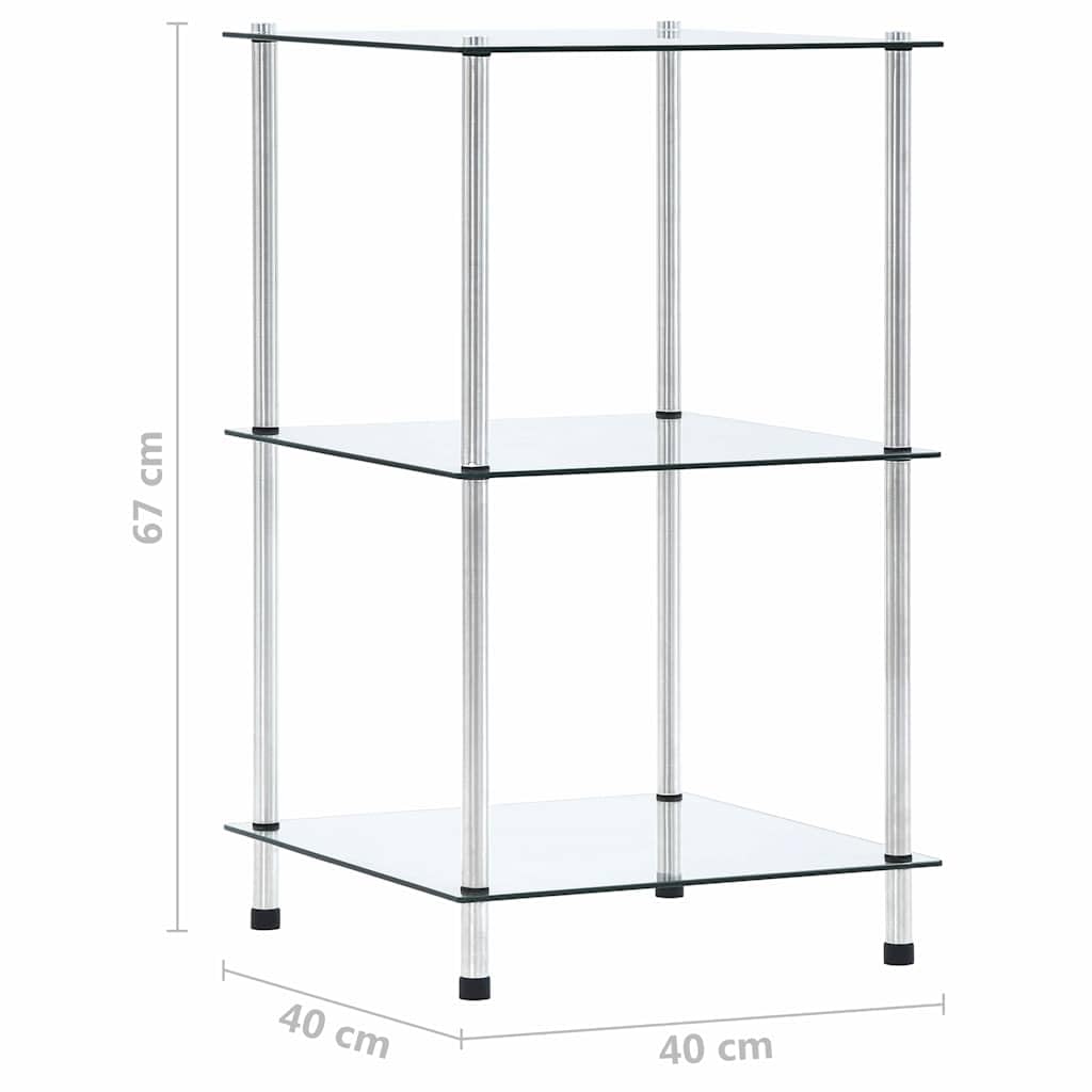 Scaffale in vetro a 3 ripiani, 40 x 40 x 67 cm, in acciaio inox