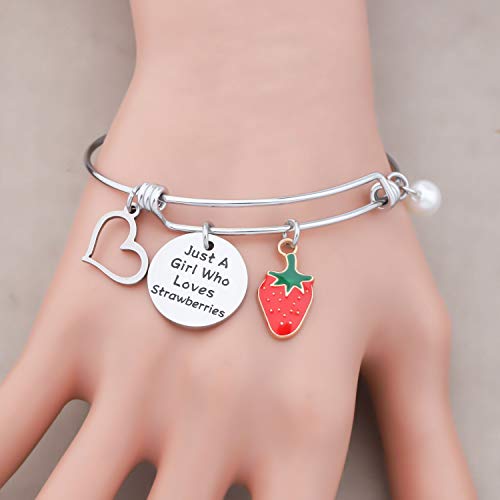 FAADBUK Funny Strawberries Bracelet Fruit Lover Gift Just A Who Loves Strawberries Jewelry Bracelet Strawberries Lover Gift Strawberries Jewelry (Strawberries Br-S)3