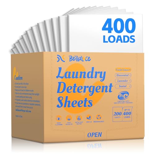 Laundry Detergent Sheets - 400 Loads, Eco-Friendly, Plastic-Free, Fresh Linen Scent, Space Saving, Fast Dissolve & Hypoallergenic, Laundry Sheets for Home,Dorms,Travel,Cruise,RV,College Essentials