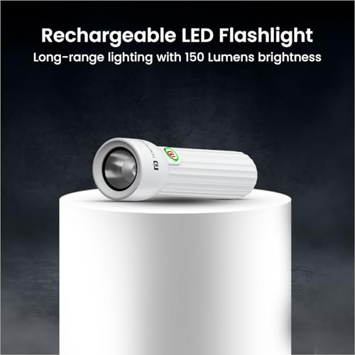Image of Portronics Eco Glow Mini LED Torch Light with USB Rechargeable Battery, Compact Size Flashlight, Dual-Brightness Levels, SOS Emergency Light Mode, for Home, Outdoor, Camping, Travel (White)