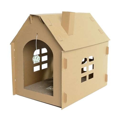 Waneka Casa de Carton para Gatos Refugio Rascador para Gato Desmontable Modelo Refugio de Cartón