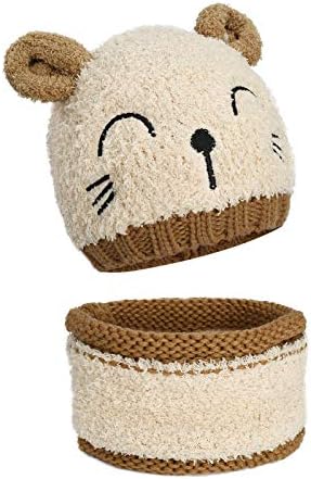 MengH-SHOP Baby Kids Hat and Scarf Set Winter Warm Knitted Beanie Cap Toddler Crochet Hat with Circle Loop Neckerchief Fit for 1-3 Years Boys Girls