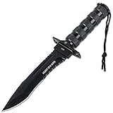 HUNT-DOWN 12' All Black Fixed Blade Survival Knife - Survival Kit & Compass