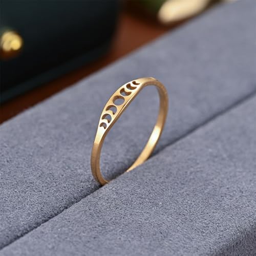 Minimalist Stainless Steel Moon Rings, Moon Phase of the Wedding Statement Promise Anniversary Band Ring for Women3