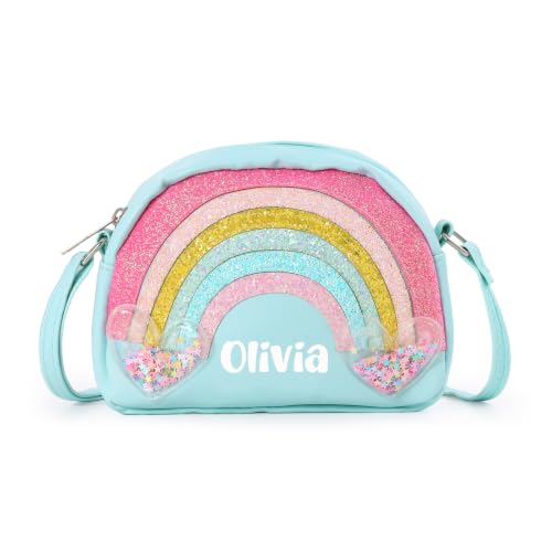 Image of Personalized Purse, Rainbow Glitter Custom Name Crossbody Bag