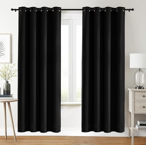 Utopia Bedding Verdunkelungsvorhänge mit Ösen thermovorhang 2er Set [135x240 cm, Schwarz] wärme und kälteisolierende und schalldämmende Vorhang Blickdicht für Wohnzimmer, Schlafzimmer & Büro