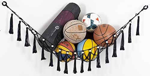 Diocos Sports Ball Storage Net Hammock For Garage Hanging Basket Organizer Net For Basketballs, Volleyballs Soccer Storage Rack Sport Equipment Organizer Storage Mesh (Corner/Ceiling Hanging, Black) #TOP1