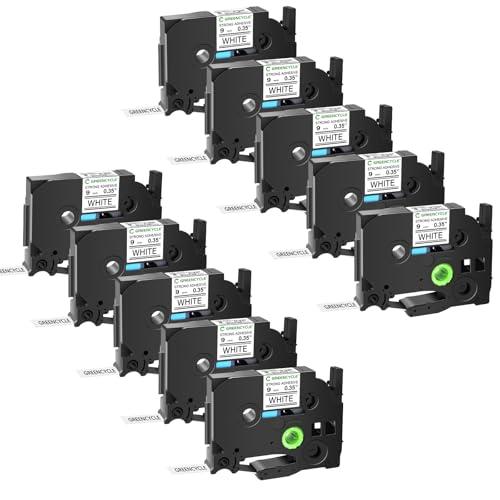 10 Pack TZe-S221 9mm Extra Strength Adhesive Label Tape Black on White