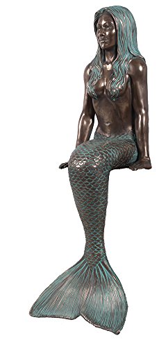 Nautical Tropical Imports Salma Pretty Mermaid Sitting By The Bay Large Sculpture Verde Bronze Finish #TOP1