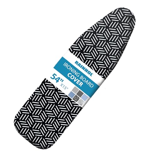Image of Black Ironing Board Cover and Pad 15x54, RAINHOL Extra Thick Standard Size | Full Size Aluminum Coated Iron Table Cover, Stain & Scorch Resistant with Elastic Edge